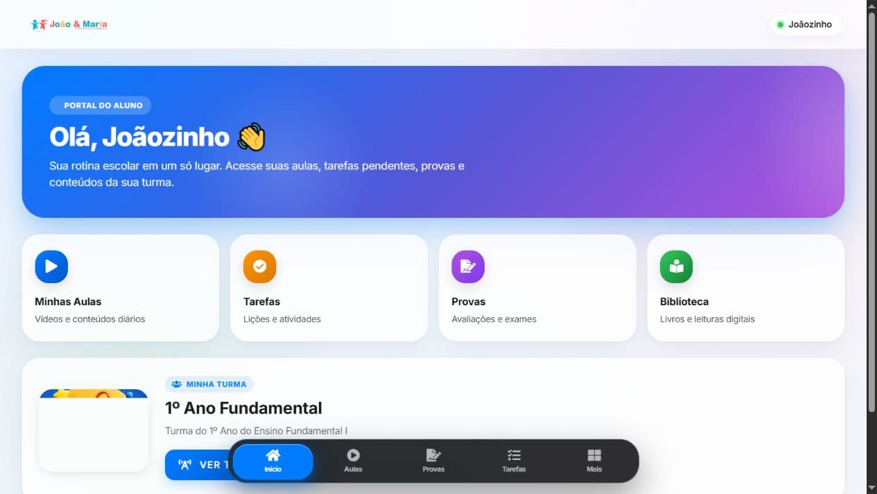 Portal do aluno no Saberio com acesso às aulas, tarefas, provas e biblioteca digital